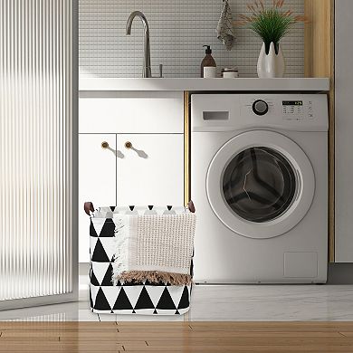 1 Pcs 30l Foldable Square Laundry Basket For Laundry Room Black White Triangle