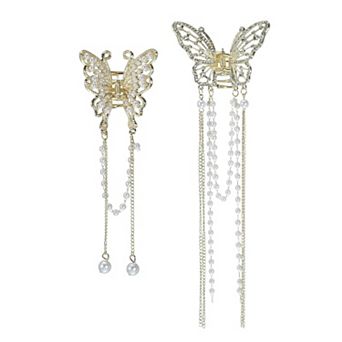 2 pc Hair Clip Classic Faux Pearl Butterfly Tassel Hair Clip Hair Accessories For Women