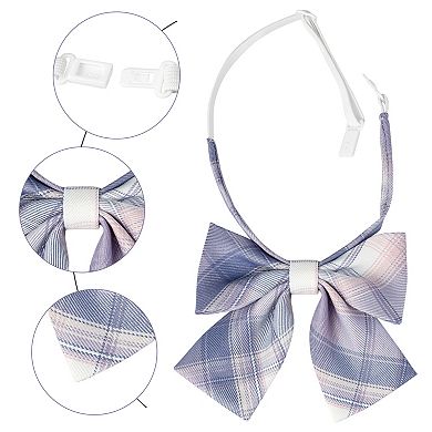 Women's Elastic Band Pretied Colorful Plaid Bow Ties for Cosplay Uniform
