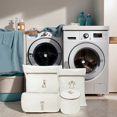 1 Set Folding Portable Laundry Bag For Laundry Room Beige 19.69"x15.75"