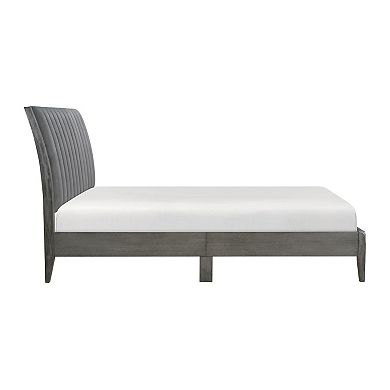 Queen Size Platform Bed, Channel Tufted Upholstered Back, Gray Velvet