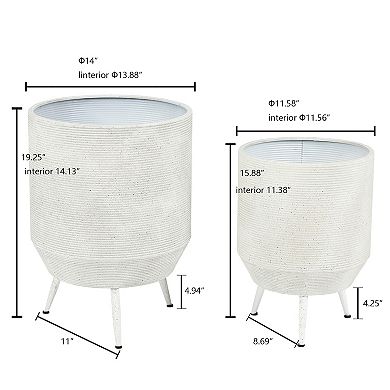 LuxenHome Set Of 2 Light Gray Round Metal Cachepot Planters With Tripod Legs