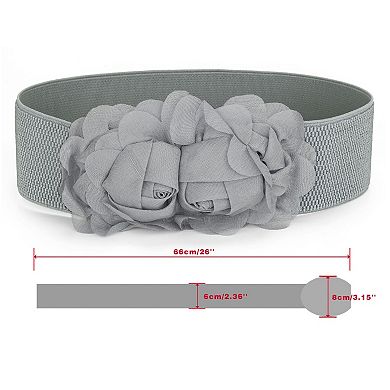 Chiffon Flowers Press Stud Button Elastic Textured Band Waist Belt for Ladies