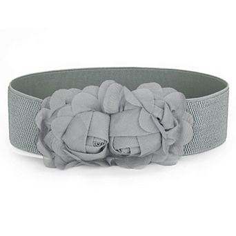 Chiffon Flowers Press Stud Button Elastic Textured Band Waist Belt for Ladies