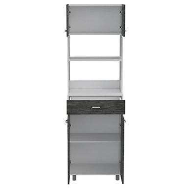 Auburn Microwave Pantry Cabinet, Two Cabinets, Two Open Shelves, Drawer