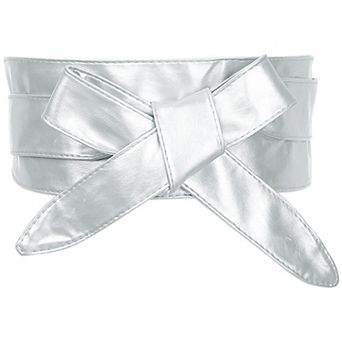 Ladies Faux Leather Self Tie Bowknot Wide Waist Band Sash Obi Belt for Dresses