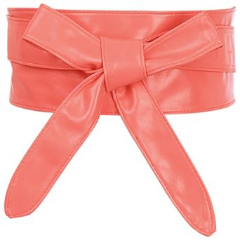 Ladies Faux Leather Self Tie Bowknot Wide Waist Band Sash Obi Belt for Dresses