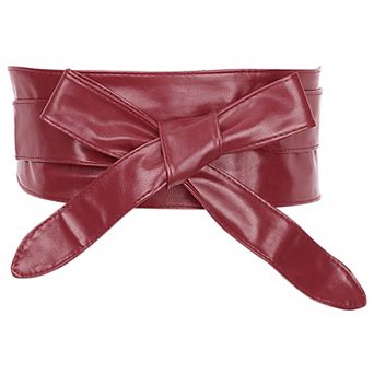 Ladies Faux Leather Self Tie Bowknot Wide Waist Band Sash Obi Belt for Dresses