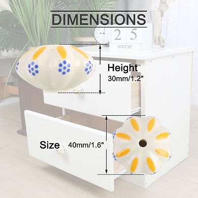 6pcs Gazania Pattern Hand Painted Ceramic Door Knobs Cabinet Drawer Pull Handles