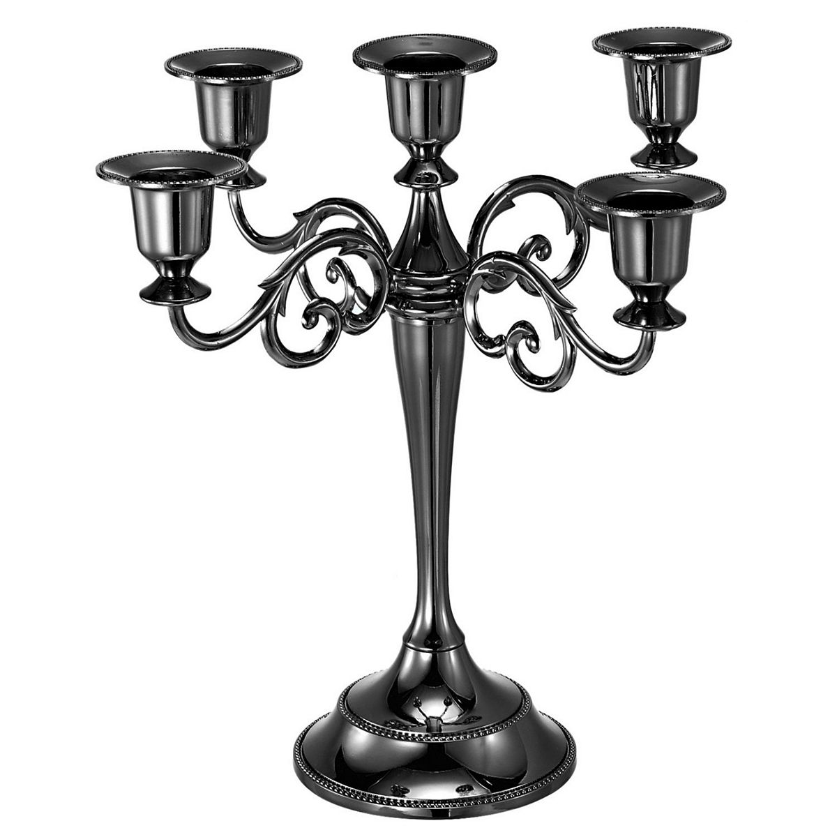 Candelabra Candle Holders, 5 Arm Metal Candlestick Stand for Taper Candles - Black
