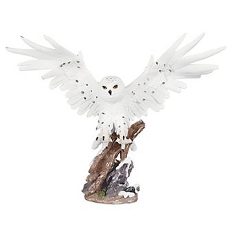 FC Design 18.5"W Snow Owl Wings Up Standing On Tree Figurine Animal Decorations For Living Room