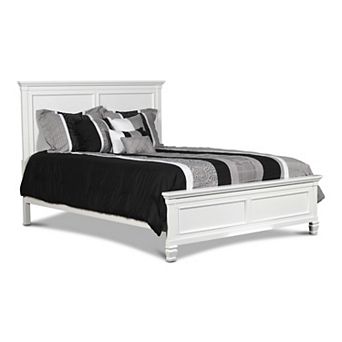 Umi Queen Size Bed, Classic Panel Design With Molded Details, White Wood