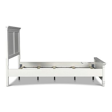 Umi Queen Size Bed, Classic Panel Design With Molded Details, White Wood