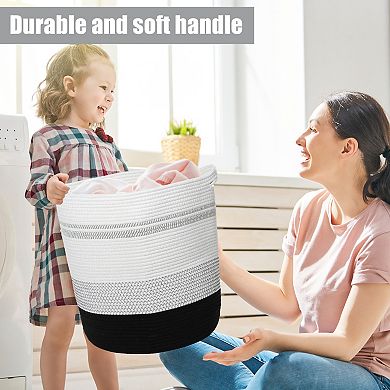 Foldable Cotton Laundry Hamper Basket - Large 50L Storage For Blankets, Toys & Clothes (Gradient Grey)