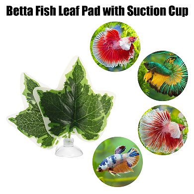 Betta Fish Leaf Pad Hammock Resting Hide Plants Decoration Green White With Suction Cup 3.54"x3.54"