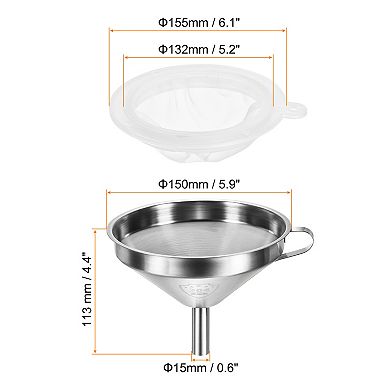 5.9" Diameter Stainless Steel Kitchen Funnel With 400 Mesh Strainer