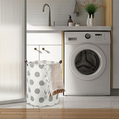 1 Pcs 60l Foldable Cylindrical Laundry Basket For Laundry Room Gray Polka Dots 19.69"x15.75"