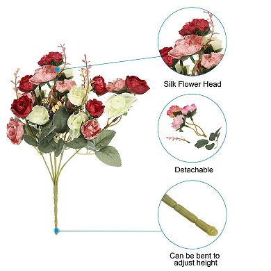 7 Branch 21 Heads Artificial Silk Mini Rose Flower with Stem for Decor, 4 Pack