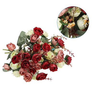 7 Branch 21 Heads Artificial Silk Mini Rose Flower with Stem for Decor, 4 Pack