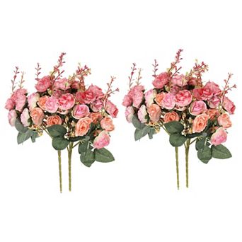 7 Branch 21 Heads Artificial Silk Mini Rose Flower with Stem for Decor, 4 Pack