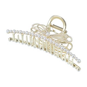 Hair Clip Classic Faux Pearl Hair Clip Cute Hair Accessories For Women 4.33" Gold Tone
