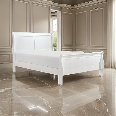 Vele Full Size Bed With Panel Headboard, Classic White Solid Wood Finish