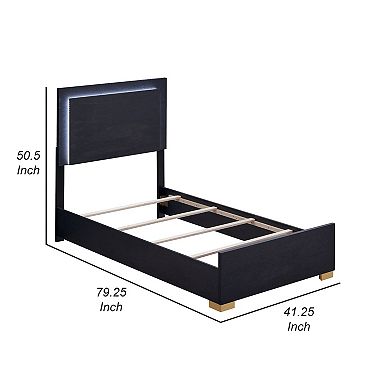Dex Platform Queen Bed, Panel Led Headboard, Black Wood Melamine Finish