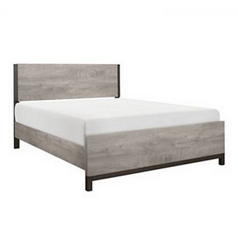 Deena Queen Bed, Painted Metal Finished Accents, Light Gray Wood Frame