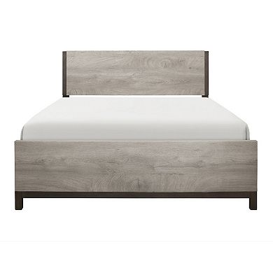 Deena Queen Bed, Painted Metal Finished Accents, Light Gray Wood Frame