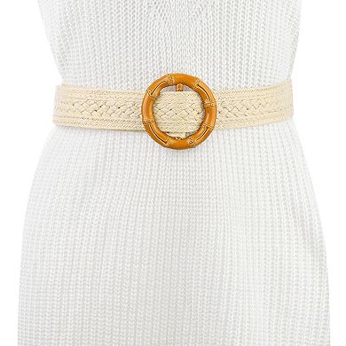 Women's Vintage Round Buckle Woven Belts Boho Waist Belt For Dress