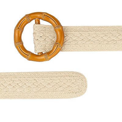 Women's Vintage Round Buckle Woven Belts Boho Waist Belt For Dress