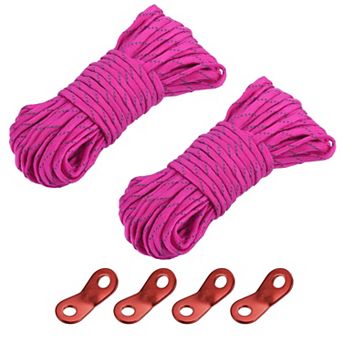 49.2ft 4mm Reflective Camping Guyline Rope Dark Pink 2 pc With Cord Adjusters 4pcs, 1 Set