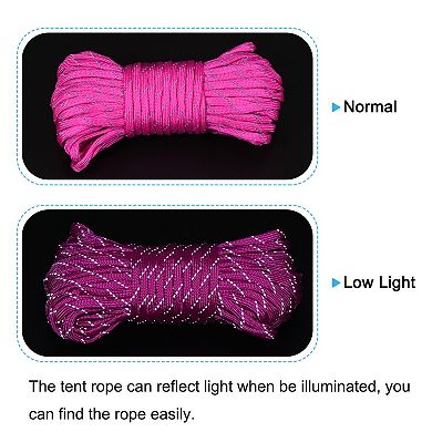 49.2ft 4mm Reflective Camping Guyline Rope Dark Pink 2pcs With Cord Adjusters 4pcs, 1 Set