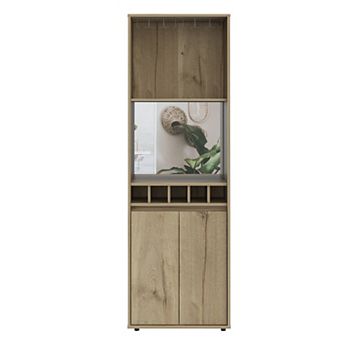 Redding Bar Cabinet, One Cabinet, Interior Shelves, Five Bottle Cubbies, Two Shelves