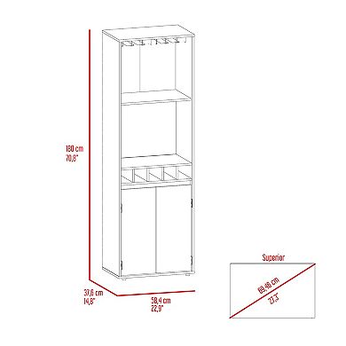 Redding Bar Cabinet, One Cabinet, Interior Shelves, Five Bottle Cubbies, Two Shelves