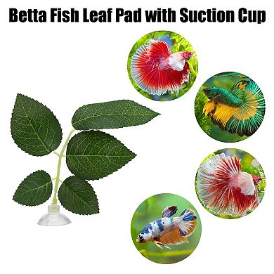 4pcs Betta Fish Leaf Pad Hammock Resting Hide Plants Decor Green With Suction Cup 3.15"x1.93"