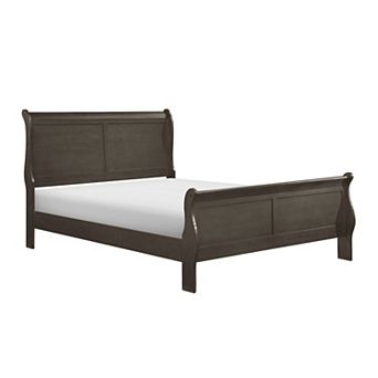 Vele Queen Size Bed With Panel Headboard, Sleigh Design, Gray Wood Finish