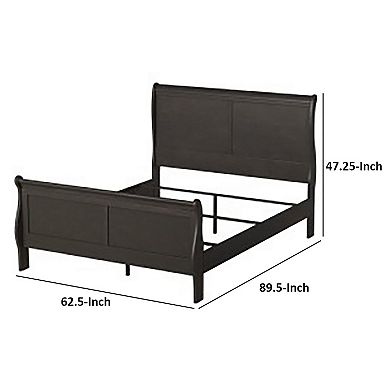 Vele Queen Size Bed With Panel Headboard, Sleigh Design, Gray Wood Finish