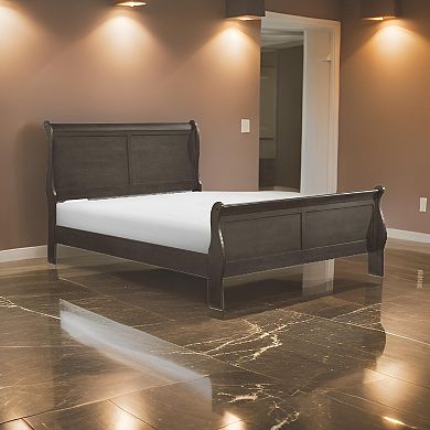 Vele Queen Size Bed With Panel Headboard, Sleigh Design, Gray Wood Finish