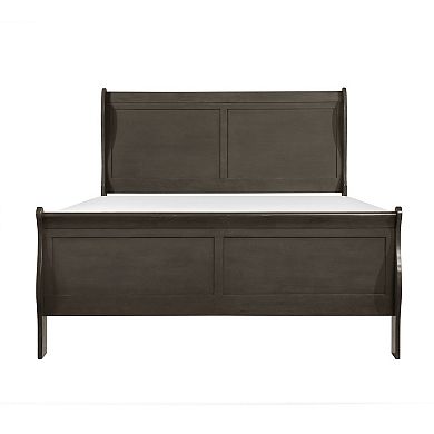 Vele Queen Size Bed With Panel Headboard, Sleigh Design, Gray Wood Finish