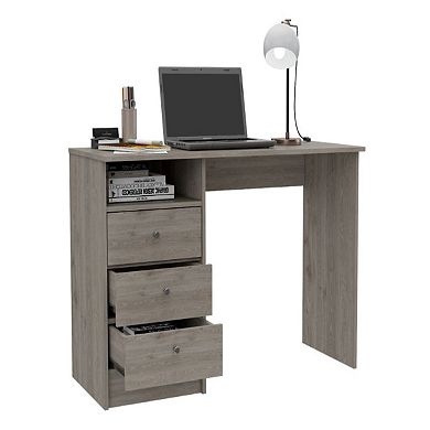 Naples Computer Desk With Three Drawers And Open Storage Cabinet