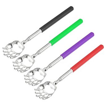 4 pc Extendable Bear Claw Stainless Steel Back Scratcher Red Green Purple Black