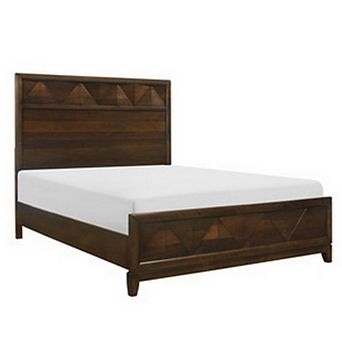 Nibo Queen Size Platform Bed, Modern Rustic, Walnut Brown Solid Wood