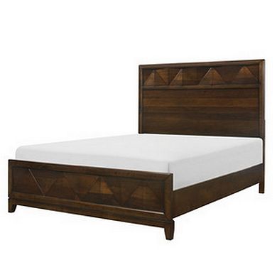 Nibo Queen Size Platform Bed, Modern Rustic, Walnut Brown Solid Wood