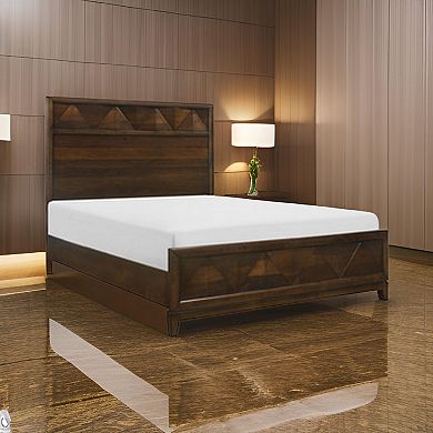 Nibo Queen Size Platform Bed, Modern Rustic, Walnut Brown Solid Wood