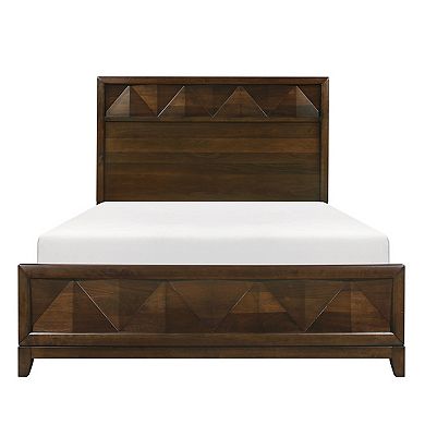 Nibo Queen Size Platform Bed, Modern Rustic, Walnut Brown Solid Wood
