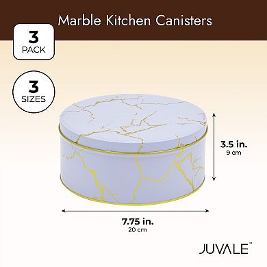 Set Of 3 Marbled Round Nesting Tins With Lids For Cookies, Lavender And Gold