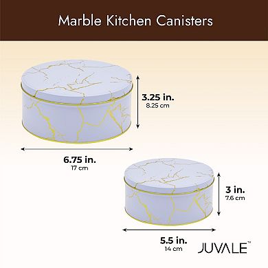 Set Of 3 Marbled Round Nesting Tins With Lids For Cookies, Lavender And Gold
