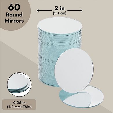 60 Pack Small Round Mirrors For Crafts, 2-inch Glass Tile Circles For Wall Decor