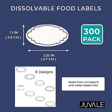 300 Piece Dissolvable Labels For Food Containers And Jars, 8 Designs, 1 X 2.25"